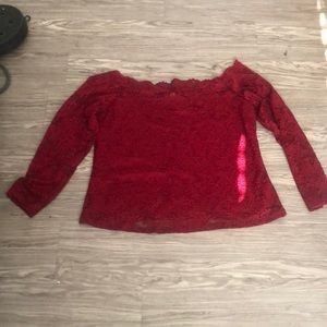 Red lace off the shoulder top